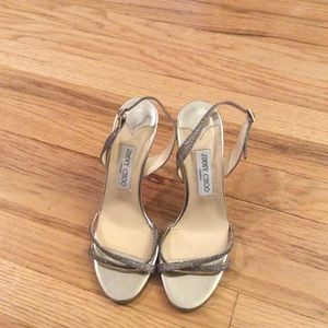 Jimmy Choo Sparkle glitter fabric metalheelsandals